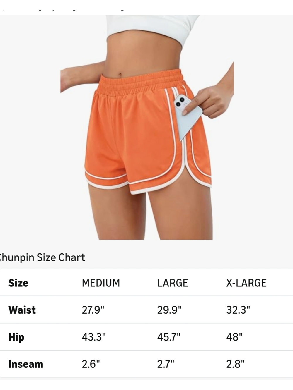 CHUNPIN - Large Orange Women's Running Shorts with Contrast Trim - Picture 8 of 9